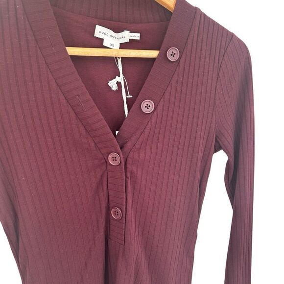 NWT Good American maroon Henley style ribbed bodysuit size extra small - Picture 3 of 7